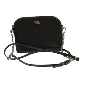 Michael Kors Emmy Medium Crossbody in Saffiano Leather Bag Black Silver Zip